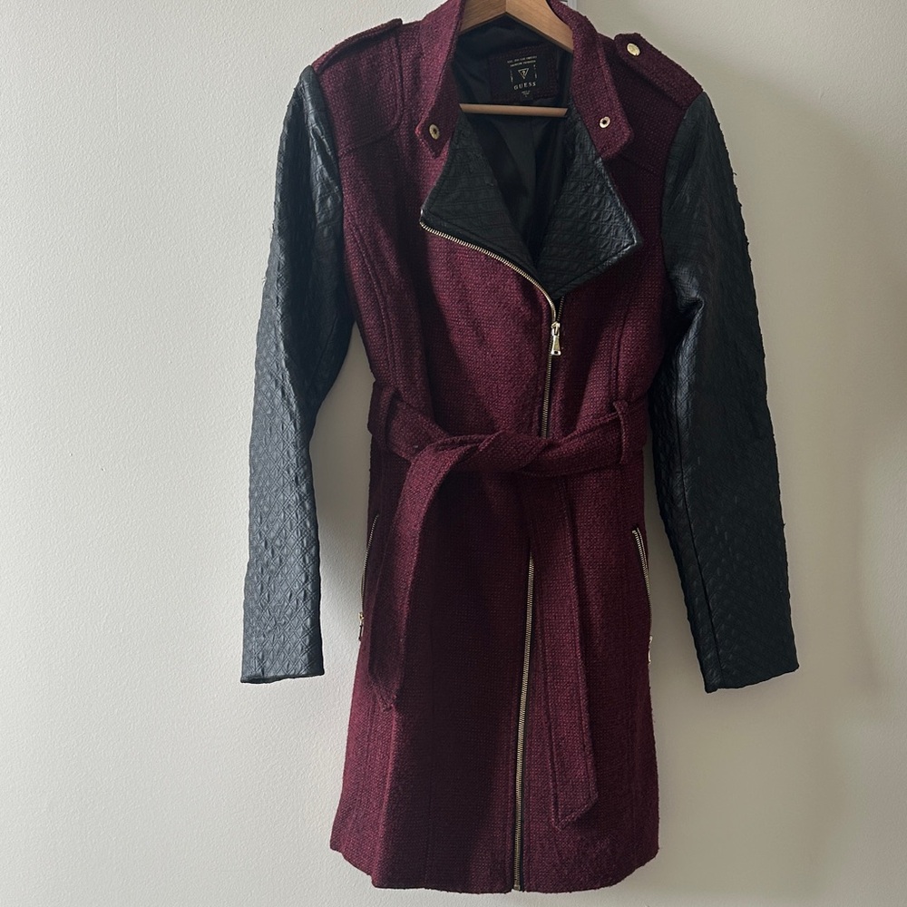 Guess Burgundy and Black Trench Coat